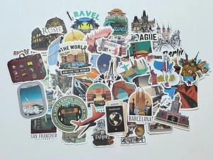 Pack of 50 Travel Backpack Paris London Theme Vinyl Sticker Pack Laptop Luggage - Picture 1 of 6