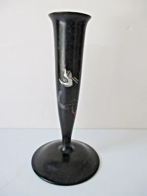 Винтажная китайская ваза Foochow Bud черный лак дерево 6,5 дюйма 1944 - Изображение 1 из 4