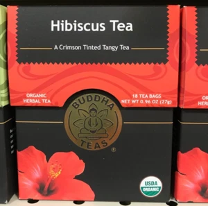 Buddha Teas Organic Hibiscus Tea 18 Bags Kosher Caffeine Free  - Picture 1 of 6
