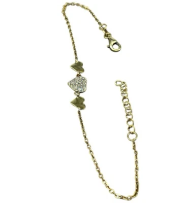 Bracciale Donna Argento 925 dorato catenina cuori firmato By Simon Made in Italy - Immagine 1 di 4