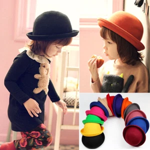 Children Girls Vintage Wool Felt Bowler Hat Caps Boys Derby Cap Dome Hat Costume - Picture 1 of 19