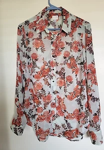 a.n.d ea wy  floral sheer Button up Blouse top Sz M - Picture 1 of 3