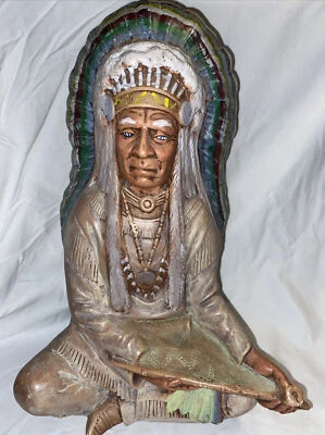 ESTATUA NATIVA AMERICANA 1977 ORIGINAL JEFE INDIO PAZ PIPA REGALO DE NAVIDAD Foto 1 de 4