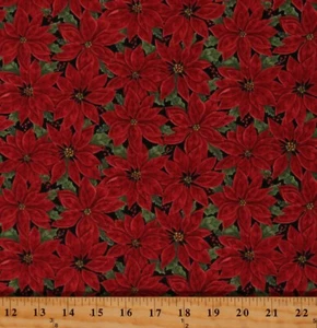 Cotton Christmas Winter Flowers Floral Poinsettias Fabric Print by Yard D504.71 - Picture 1 of 1