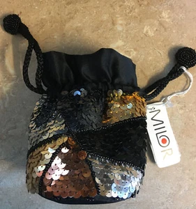 MILOR Sequined Satin Soft Draw String Pouch NWT ~ All Metallic Colored Sequins - Picture 1 of 8