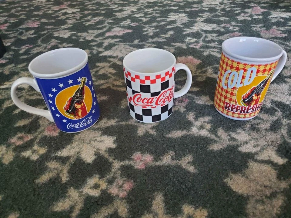 3 Coca Cola mugs Cups Coke  - Image 1 of 1