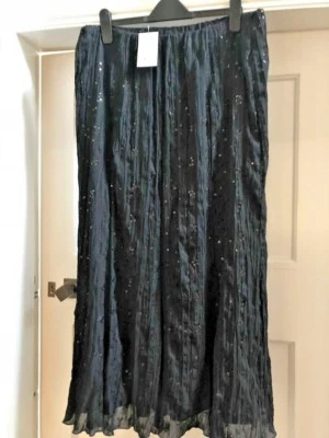 NUEVO CON ETIQUETAS FALDA EVANS NEGRA ARRUGADA FORRADA DETALLE LENTEJUELAS CINTURA ELÁSTICA TALLA 18 Foto 1 de 4