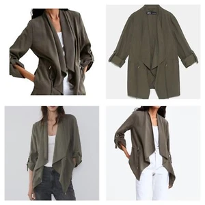 Zara Drape Front Olive Green Utility Jacket Small NWT - Picture 1 of 7