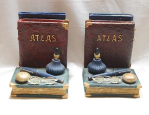 Russ Berrie Atlas Bookends Books With Stopwatch Pen Ink Well Eyeglasses - Picture 1 of 7