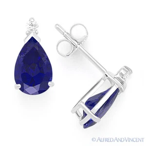 Pear-Shape Simulated Sapphire Cubic Zirconia .925 Sterling Silver Stud Earrings - Picture 1 of 1