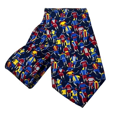 Alynn Neckwear OS Necktie Hockey Player Slap Shot Blue 100% Silk Made In USA - Image 1 of 4