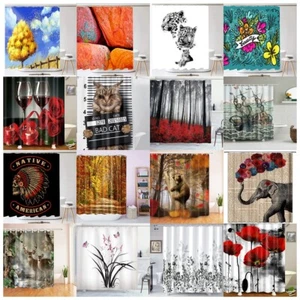 Funny Fabric Shower Curtain White and Black Bathroom Decor with Hooks 72 Inches - Picture 1 of 25