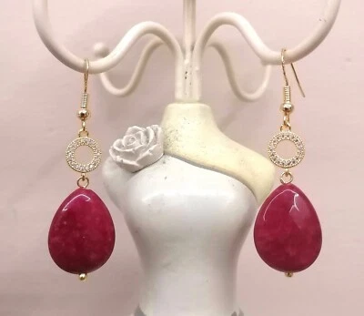 Orecchini Argento 925 Cerchio E goccia Radice Rubino - Immagine 1 di 2