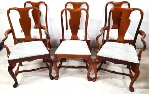 Mid Century Solid Cherry Queen Anne Dining Chairs - Set of 6 Cover
