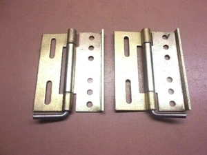 NOS HINGE SET 3 1/2" x 4 1/2" Fixed Stop Brass Flashed Steel Toolbox Toybox Tops - Picture 1 of 5