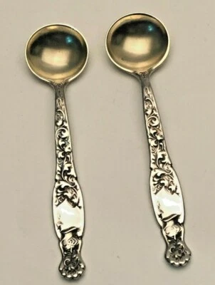 Heráldico por Whiting División de Gorham Plata de Ley 2 Cucharas Maestras de Sal 3.5" Foto 1 de 4