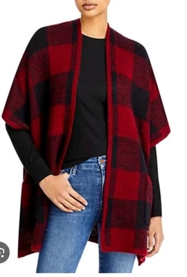 Poncho Bloomingdales Rojo Negro a Cuadros Capa Chal Envoltura Bolsillos OS  Foto 1 de 4