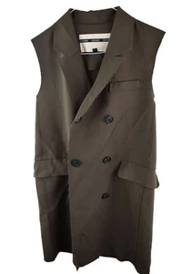 Topshop Womans Button Sleevess Vest Blazer Size 6 Beige Brown Raw Stitch - Picture 1 of 8