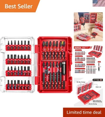 High-Performance 42-Piece Impact Rated Screwdriver Bits with Red Organizer Case - Image 1 of 4
