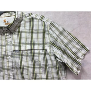 Carhartt Force Shirt Mens XXL Green Plaid Vented Relaxed Button Up Short Sleeve - Picture 1 of 14