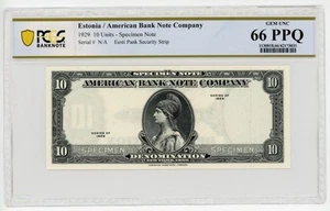 American Bank Note Company Test Note ABNC 10 Units 1929 Specimen PCGS 66 PPQ UNC - Picture 1 of 2