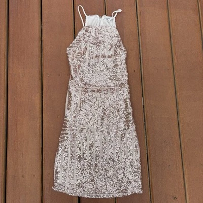 Junior Charlotte Russe Gold Sequin And Mesh Party Dress Size XS W/ Back Cut Out  - Image 1 of 4