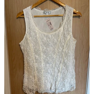 Vintage Deadstock Y2K Floral Lace Tank Coquette Fairy White - Image 1 of 4