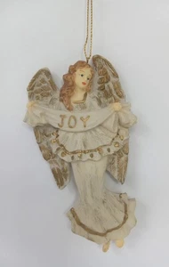 Ángel Navidad Adorno Alegría Beige Crema Tono Dorado Relieve Resina 5.5" - Imagen 1 de 7