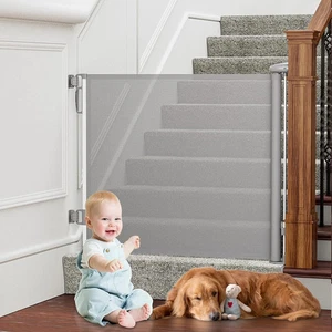 Gray Retractable Baby Gate, Extra Wide to 54" x 34" Tall, for Stairs, Doorways - Picture 1 of 7