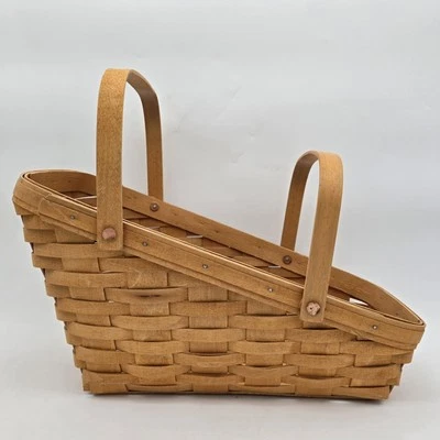 Longaberger Basket Angled Handwoven Slanted Handles 15”x9”x9” Vintage 1999 - Image 1 of 4