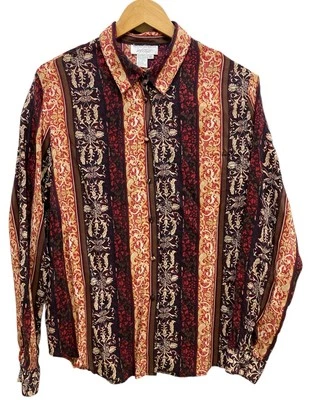 Винтажная блузка Lord & Taylor размер 16 коричневый цветочный в полоску наплечные подушечки - Изображение 1 из 3