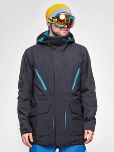 Burton Mens XL Jacket Dry Ride Ski Snowboard Coat Hooded Vented Black Blue - Picture 1 of 24