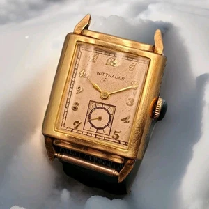 Vintage Wittnauer 17 Jewels TANK SWISS GOLD MECHANICAL HANDWIND WATCH FOR PARTS - Picture 1 of 10