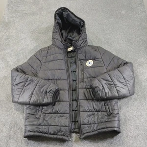 Converse Jacket Womens Small Black Hooded Puffer Flawed Broken Zip - Picture 1 of 12