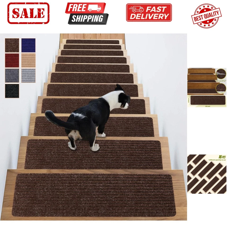 Stair Treads Non-slip Carpet Indoor 14 Set 30 X 8 Inch Brown