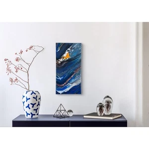 "Ocean's Ember" Original Abstract Acrylic Painting 10" X 20" on Canvas - Picture 1 of 7