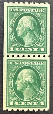 US 1912 Scott # 410 Coil Pair MH OG perf. 8.5 Washington - Image 1 of 2