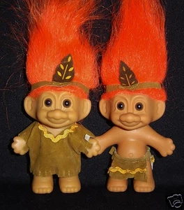 NIÑO Y NIÑA NATIVA AMERICANA Russ Troll Muñeca 3" INDIA Difícil de Encontrar NUEVA EN BOLSAS - Imagen 1 de 2