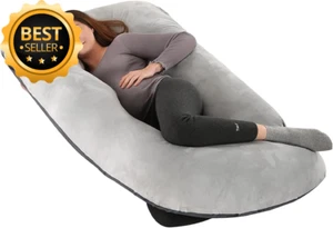 60" Pregnancy Pillow J-Shaped Full Body Support for Back, Legs & Belly Comfort - Picture 1 of 12
