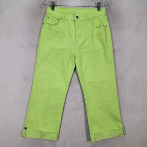 Diane Gilman Womens Jeans Size 4 Neon Green Denim Stretch Mid Rise Cuff Cropped - Picture 1 of 15