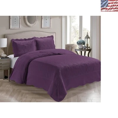 Elegante Juego de Cobertores Púrpura King/California King de 3 Piezas - Microfibra Lujo Foto 1 de 3