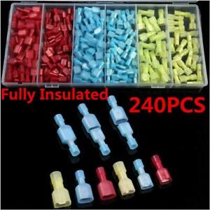  Nylon Fully Insulated Electrical Crimp Wire Connectors Terminals Spade Kit240pc