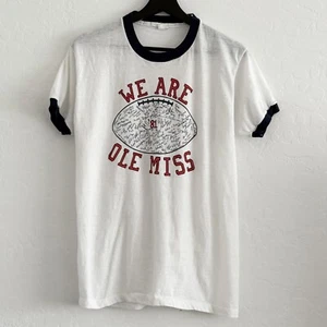 Rare Vintage 1980’s WE ARE OLE MISS ‘81 Football Ringer Tee Shirt XL - Read - Picture 1 of 11