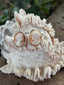 Orecchini Con Cammeo Corniola , Orecchini In Argento 925% , Orecchini Cameo - Foto 1 di 3