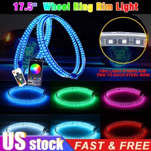 Kit de luces de anillo de rueda LED RGB dobles de 17,5"" con control de aplicación para camión/coche/ATV - Imagen 1 de 17
