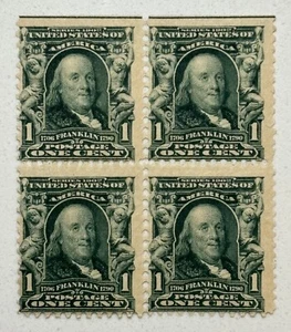 US STAMP: 1902 Franklin - 1 Cent - Green - Scott #300b - Block of 4 - Mint - Picture 1 of 3
