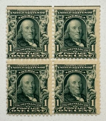 US STAMP: 1902 Franklin - 1 Cent - Green - Scott #300 - Block of 4 - Mint - Image 1 of 3