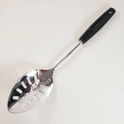 Vtg Foley Slotted Spoon Chrome Plated Black Plastic Handle Cooking Utensil MCM - Image 1 of 4