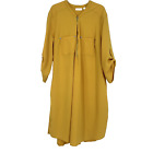 New York & Company Yellow Shirt Dress Zip Front Mixed Media Roll Tab Sleeves XL
