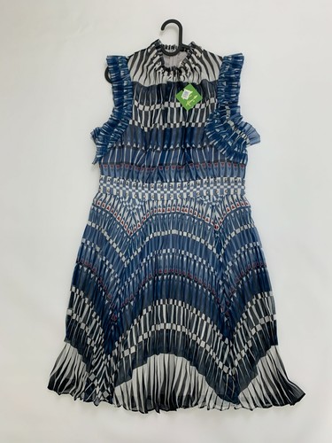 Abito midi nuovo Kate Spade a righe impreziosito plissettato taglia 12